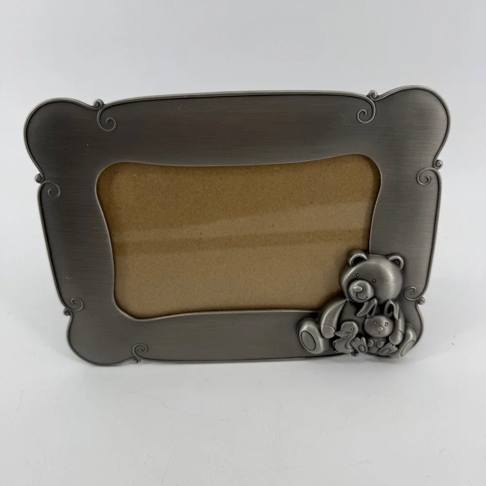 Green Tree Gallery Pewter Teddy Bear Bunny Duck 4x6 Picture Frame Silver Metal